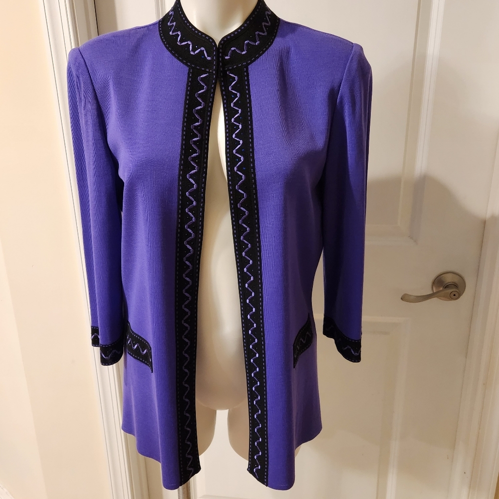 Ming Wang purple cardigan with small sparkle design on edges size Medium